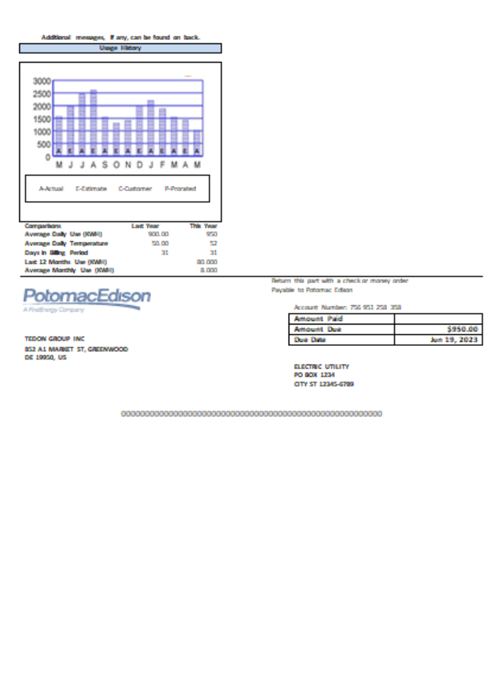 Potomac Edison utility business bill, page 2, SCR PSD template